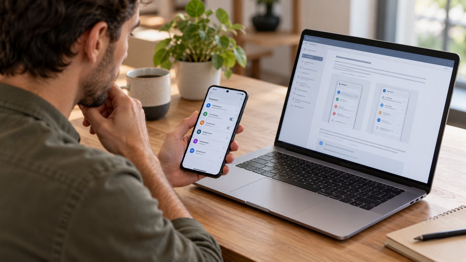 Reader comparing phone settings with documentation