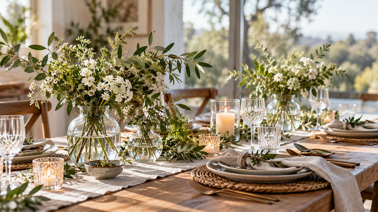 Simple celebration table with reusable floral decorations