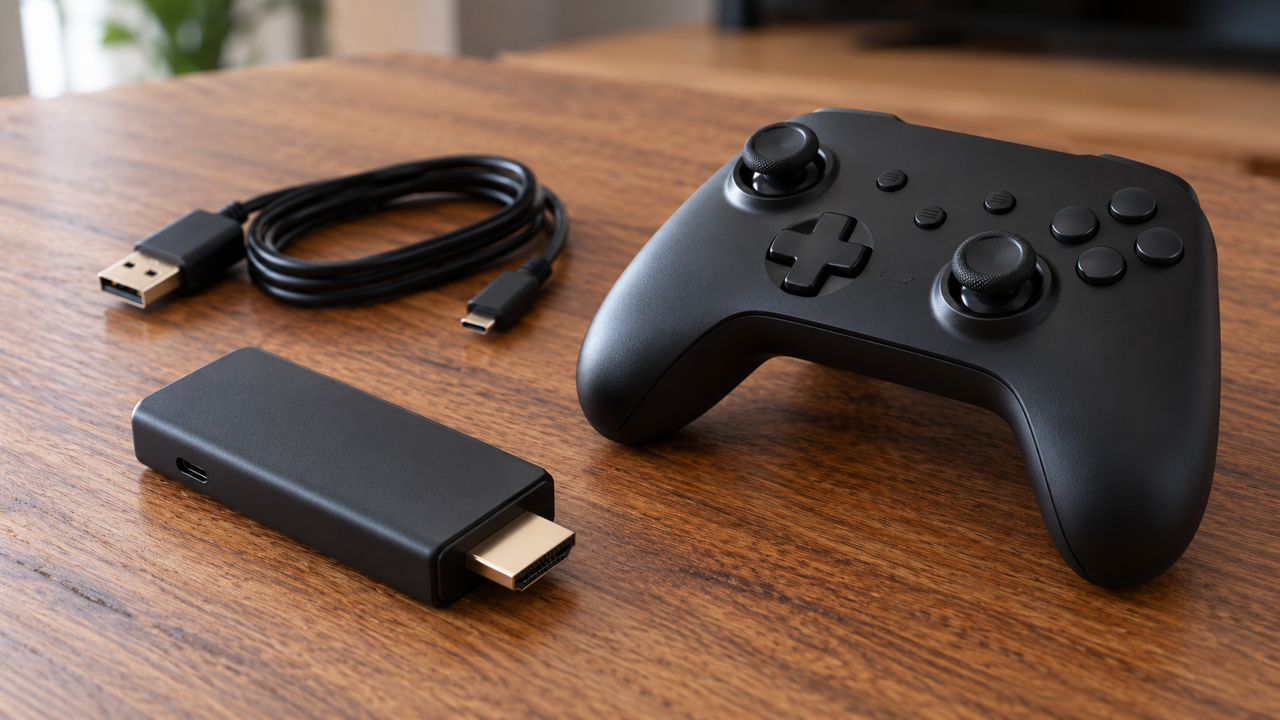 Illustrative generic HDMI game stick and controller