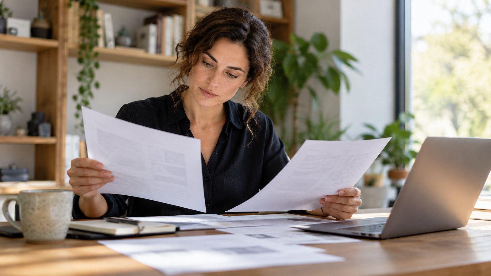 Business owner comparing marketing proposals